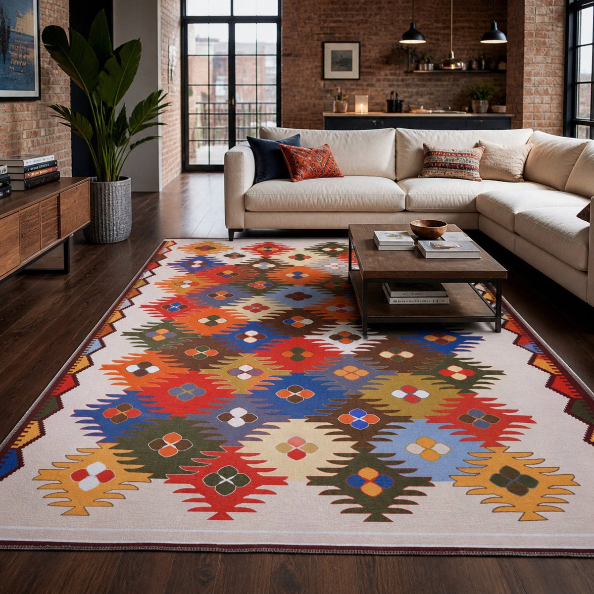 Multicolour Kilim Washable Rug in a living room