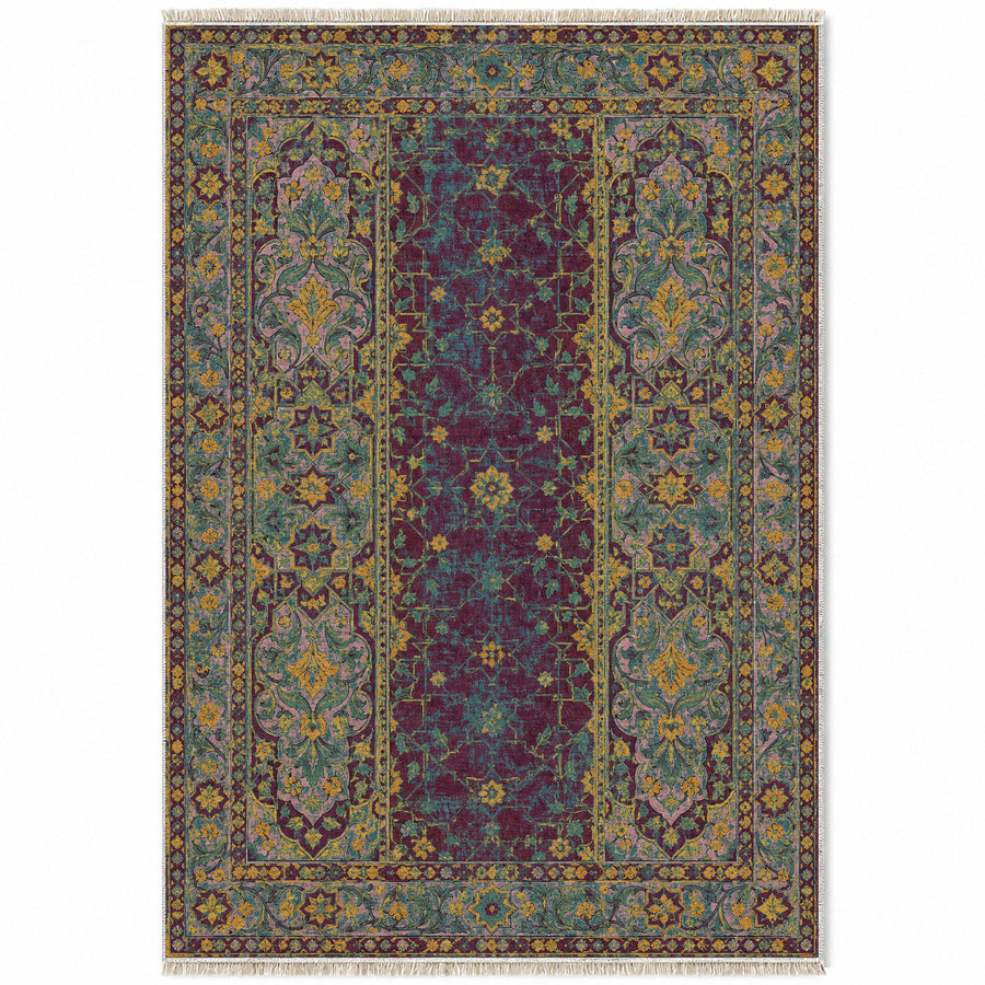 Myrtle Reflection Burgundy & Teal Moorish Washable Rug
