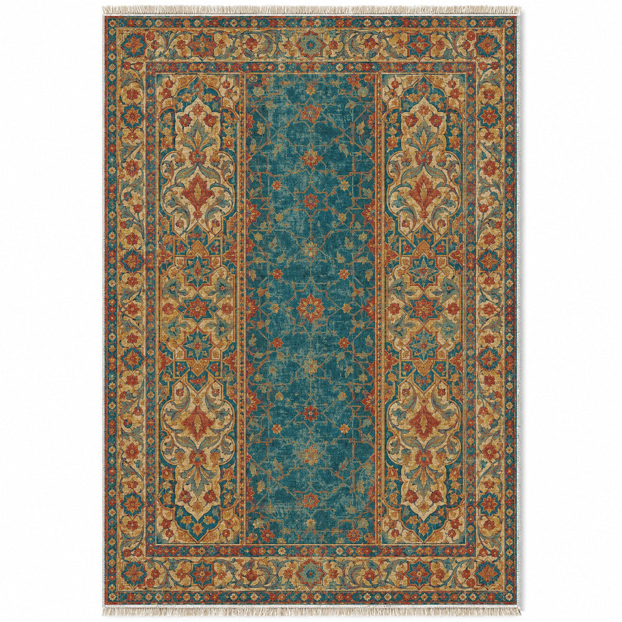 Myrtle Reflection Peacock & Ochre Moorish Washable Rug