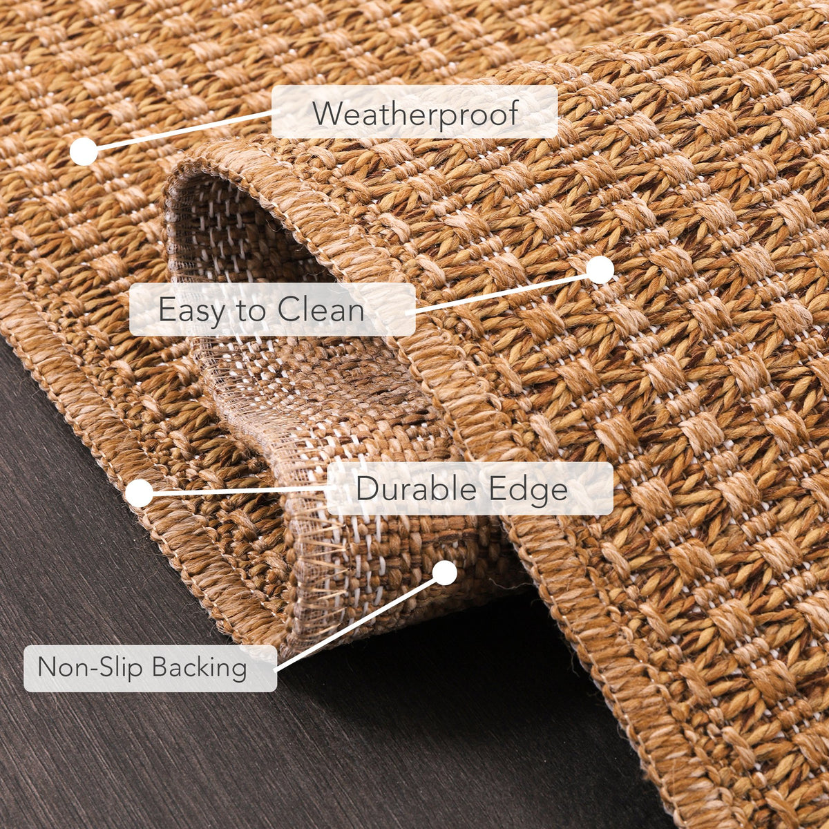 Natural Herringbone Flatweave Indoor Outdoor Rug pile close-up