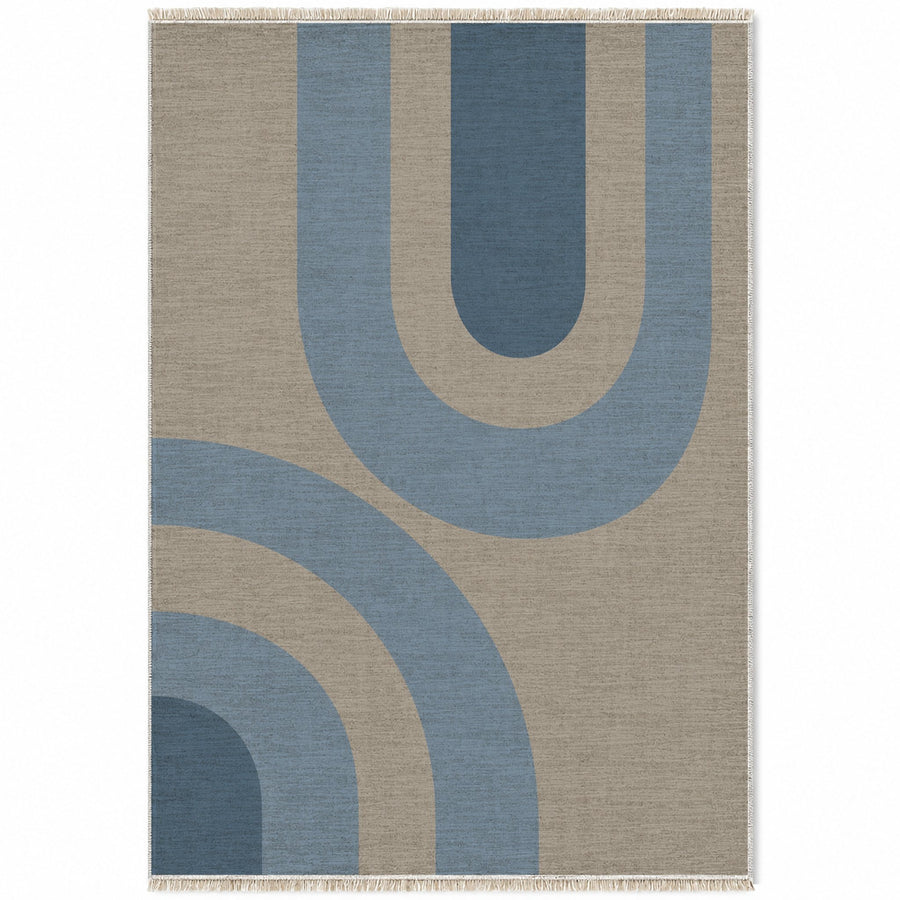 Nested Cove Greige & Dusty Blue Organic Washable Rug
