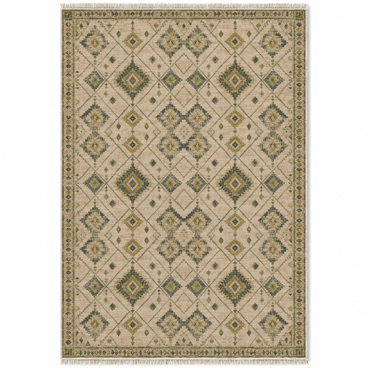 Nomad Lattice Olive & Ochre washable rug top view