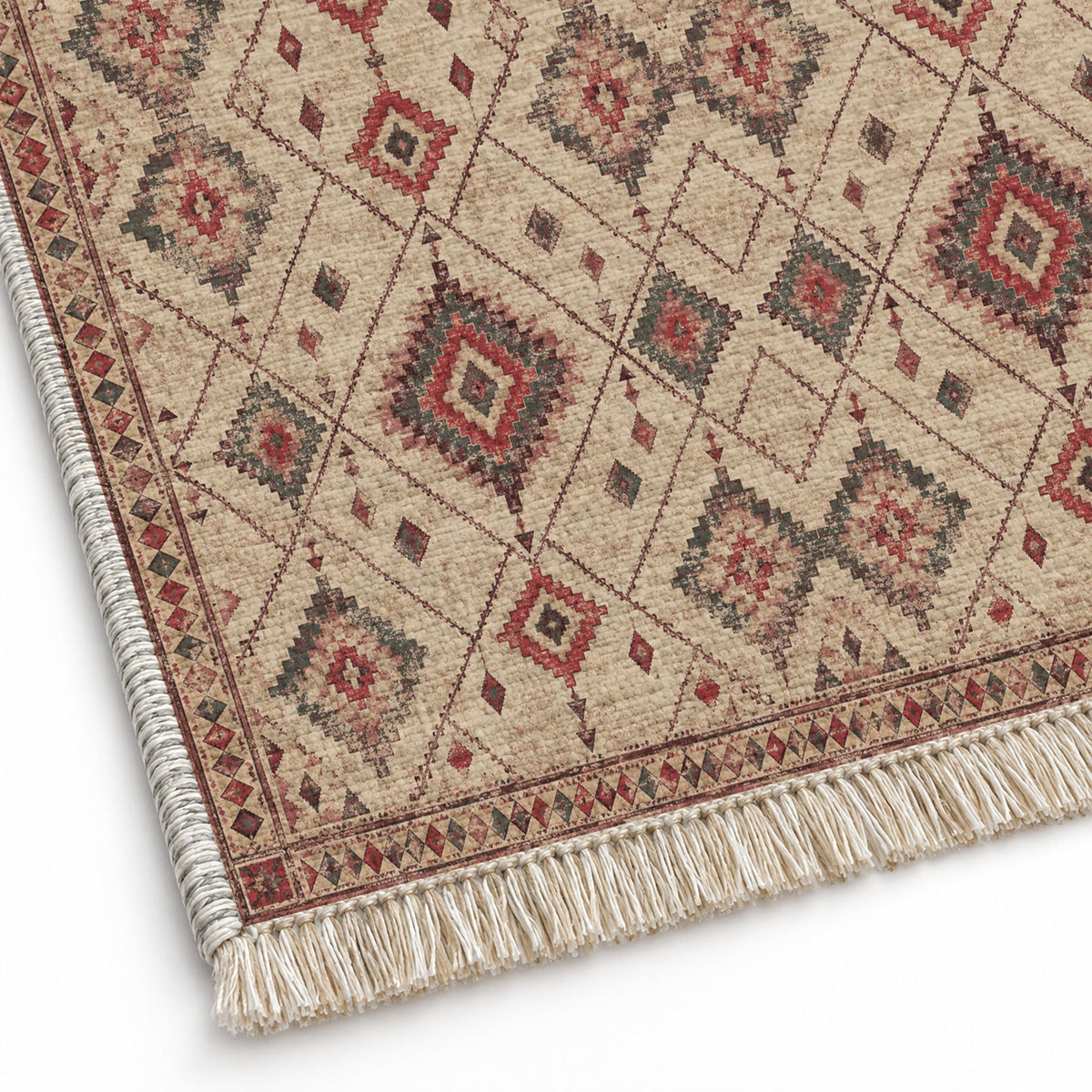 Nomad Lattice Rose & Mineral washable rug close-up of the printed chenille