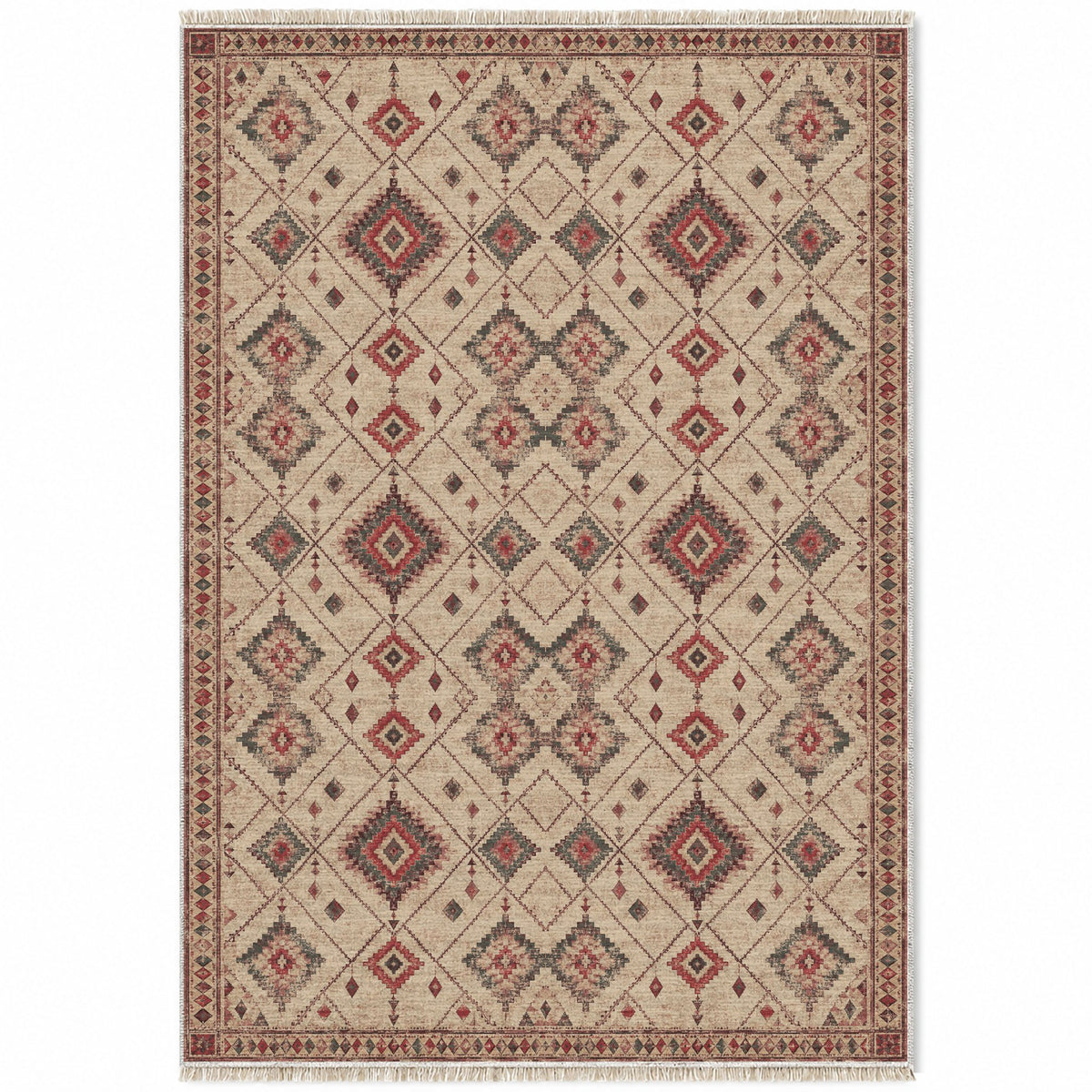 Nomad Lattice Rose & Mineral washable rug top view