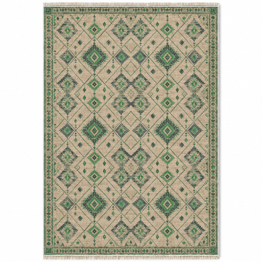 Nomad Lattice Teal & Plum Distressed Washable Rug