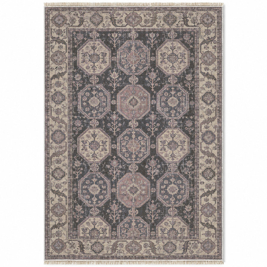 Octagon Towers Graphite & Linen Seljuk Washable Rug