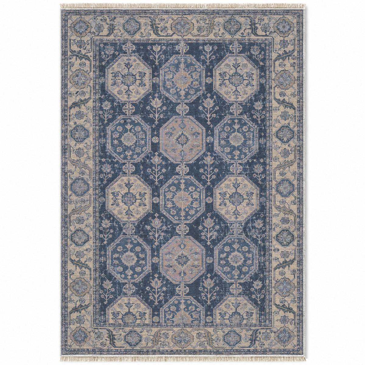 Octagon Towers Mineral Blue washable rug top view