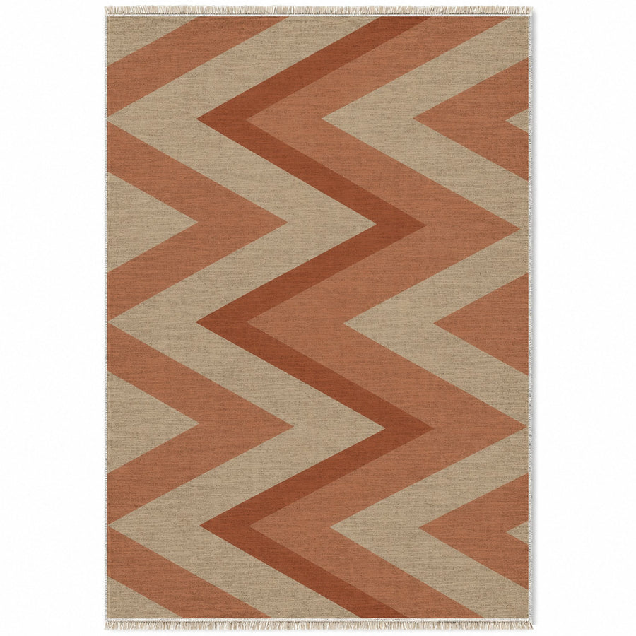 Offset Herringbone Sand & Rust Stripe Washable Rug