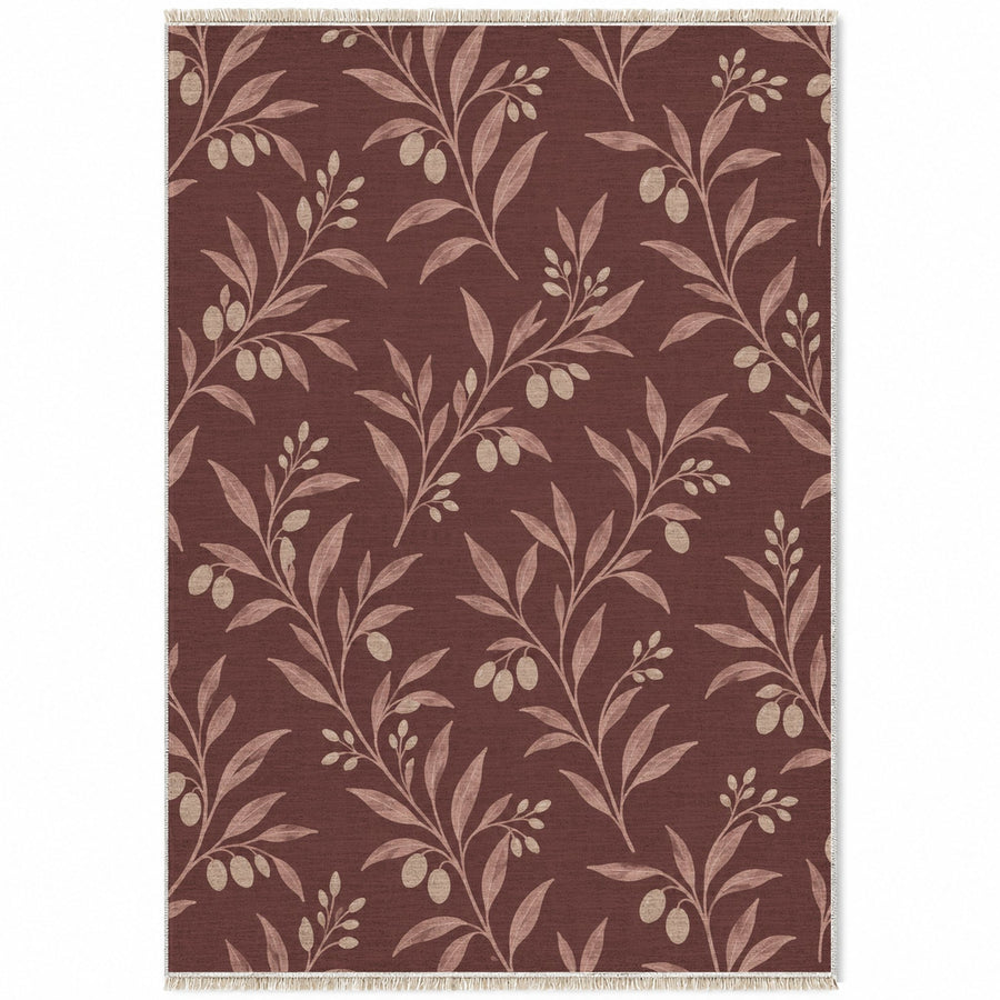 Olive Branch Burgundy & Blush Botanical Washable Rug