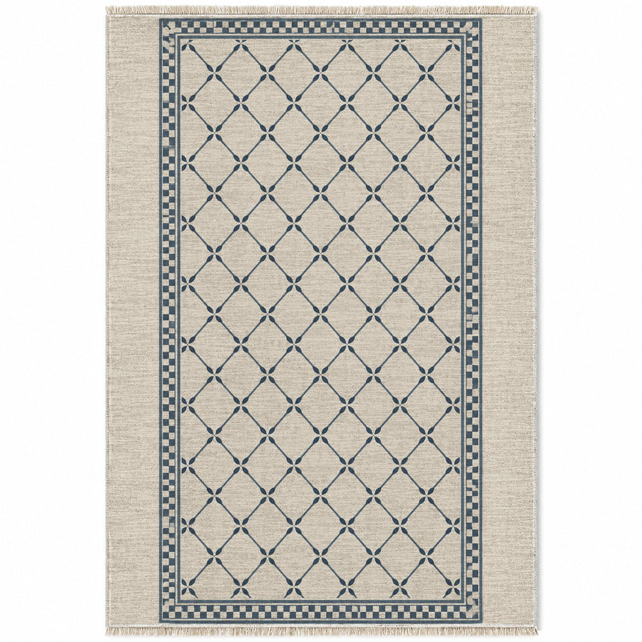Olive Courtyard Ivory & Denim Mediterranean Washable Rug