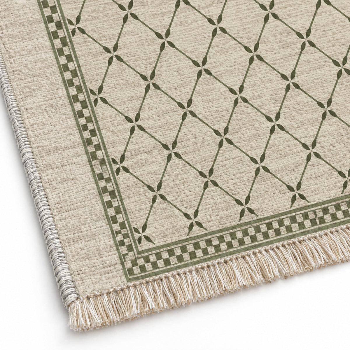 Olive Courtyard Ivory & Olive washable rug close-up of the printed chenille