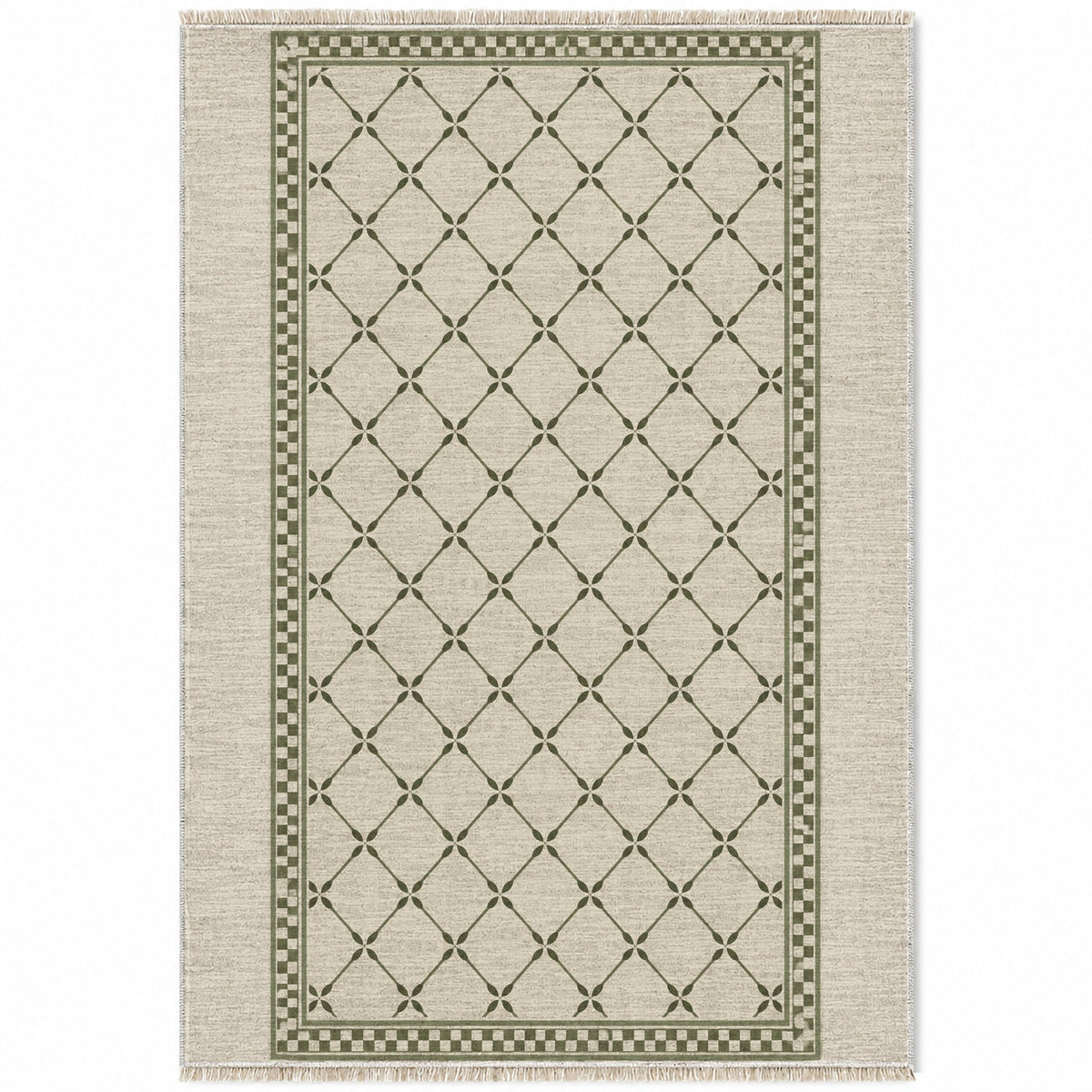 Olive Courtyard Ivory & Olive washable rug top view