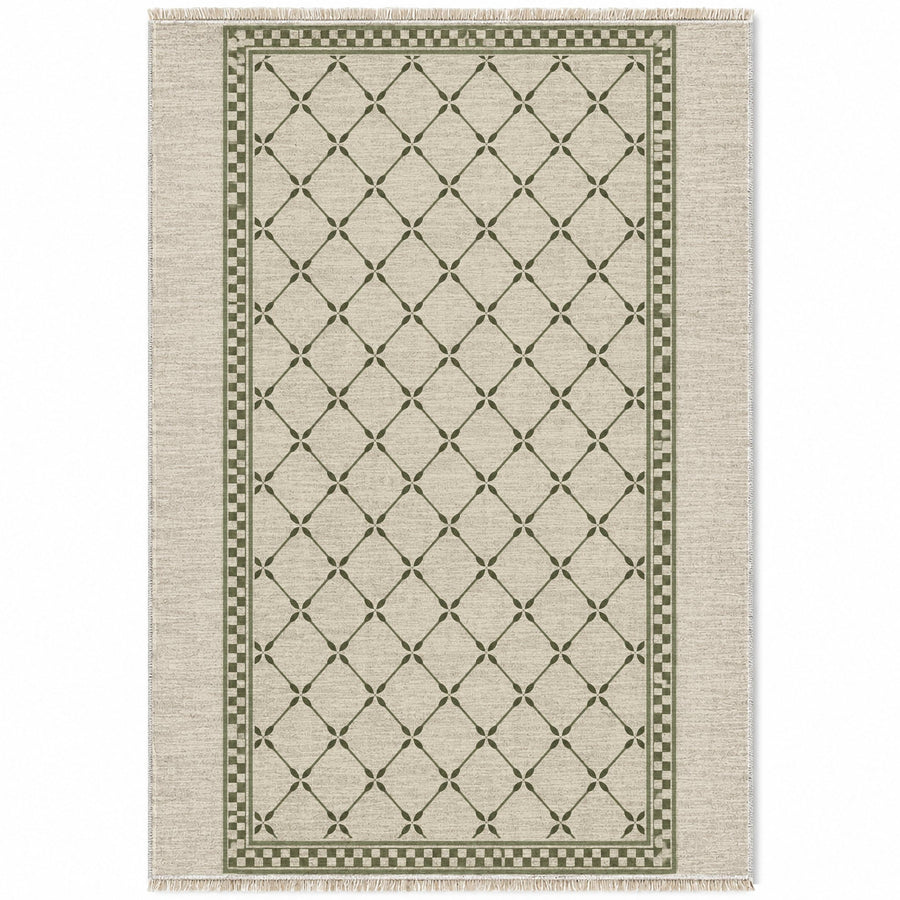 Olive Courtyard Ivory & Olive Mediterranean Washable Rug