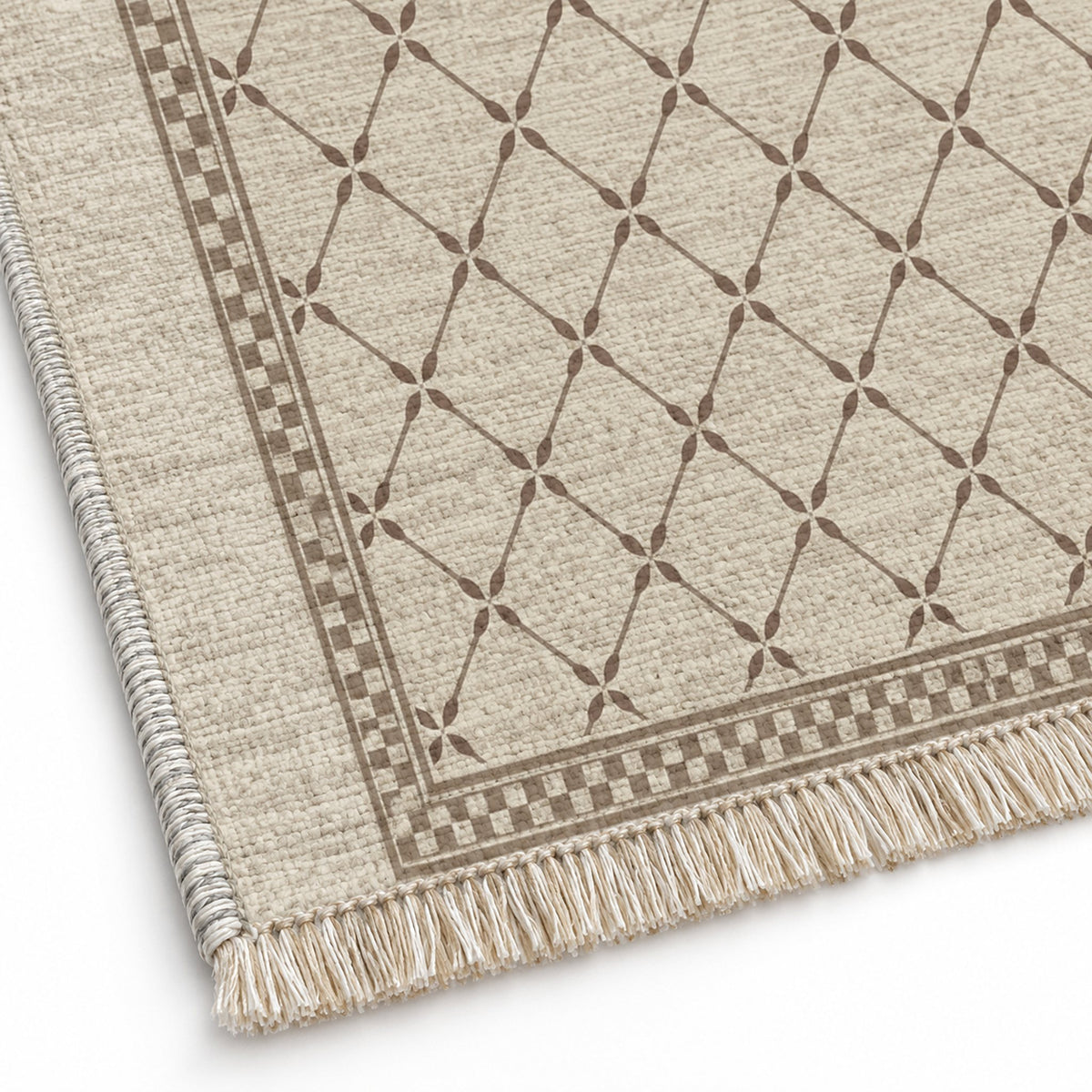 Olive Courtyard Ivory & Taupe washable rug close-up of the printed chenille