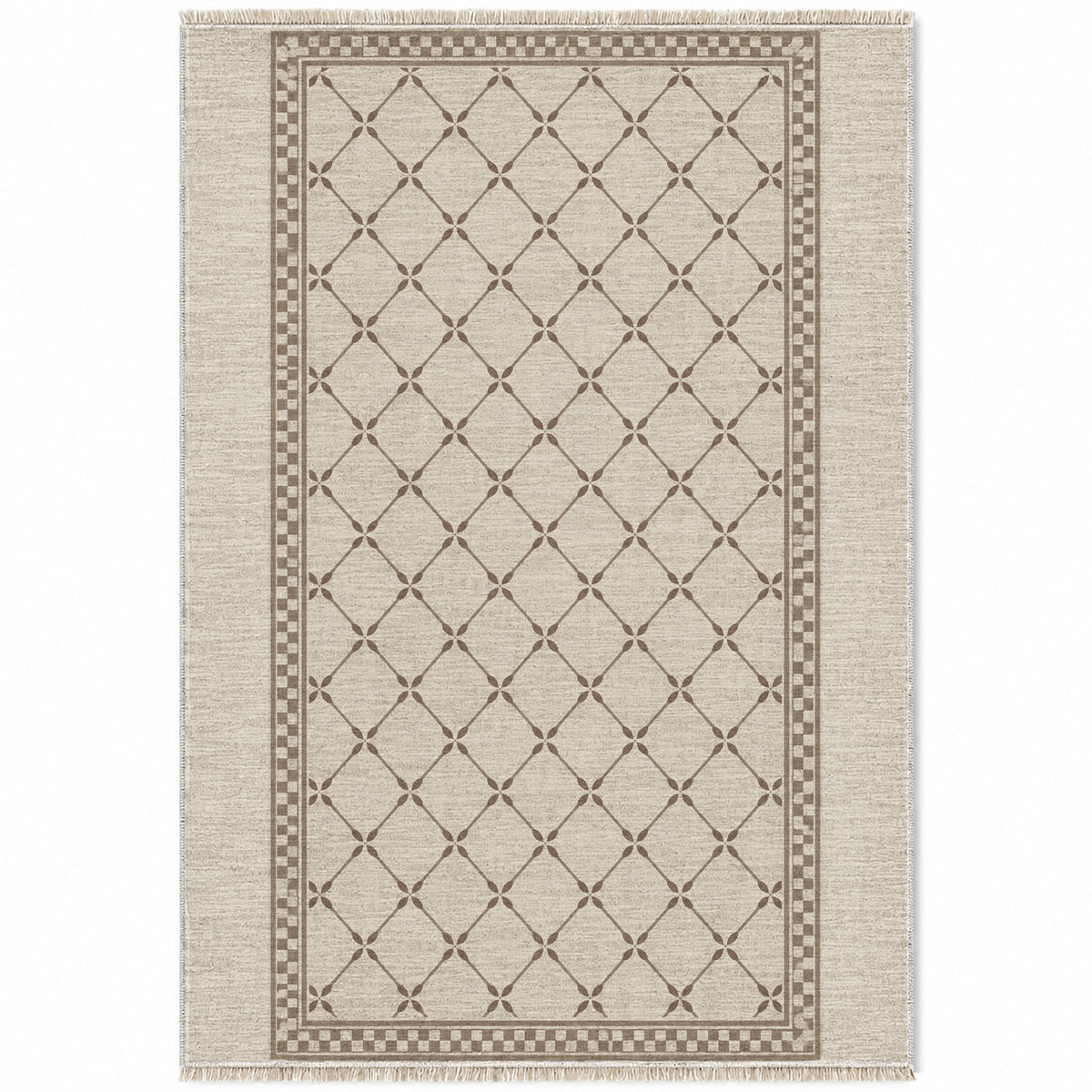 Olive Courtyard Ivory & Taupe washable rug top view