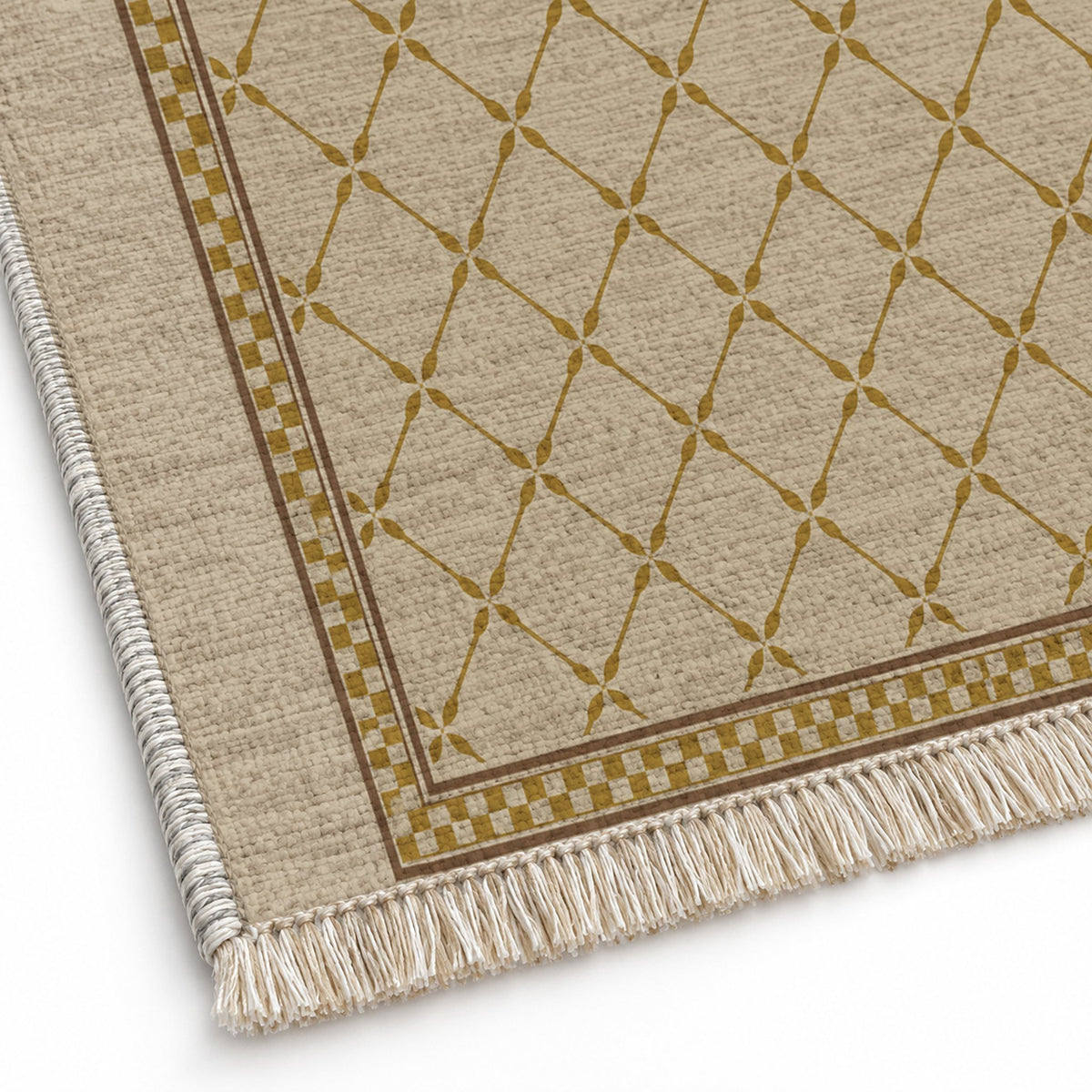 Olive Courtyard Oat & Ochre washable rug close-up of the printed chenille
