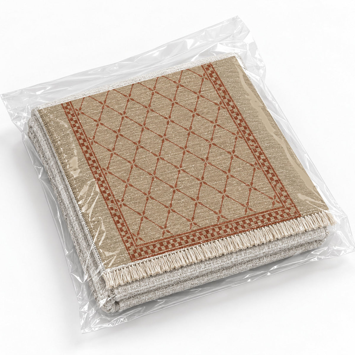 Olive Courtyard Sand & Terracotta washable rug rolled and packaged