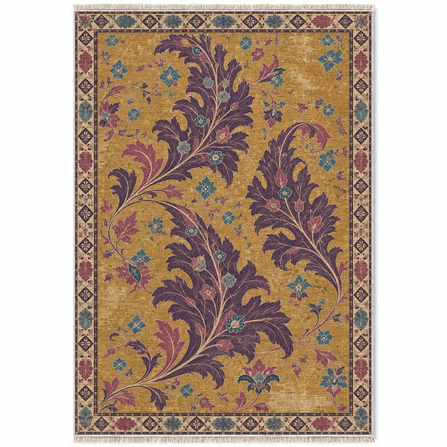 Open Arabesque Sails Golden, Plum & Azure Distressed Washable Rug