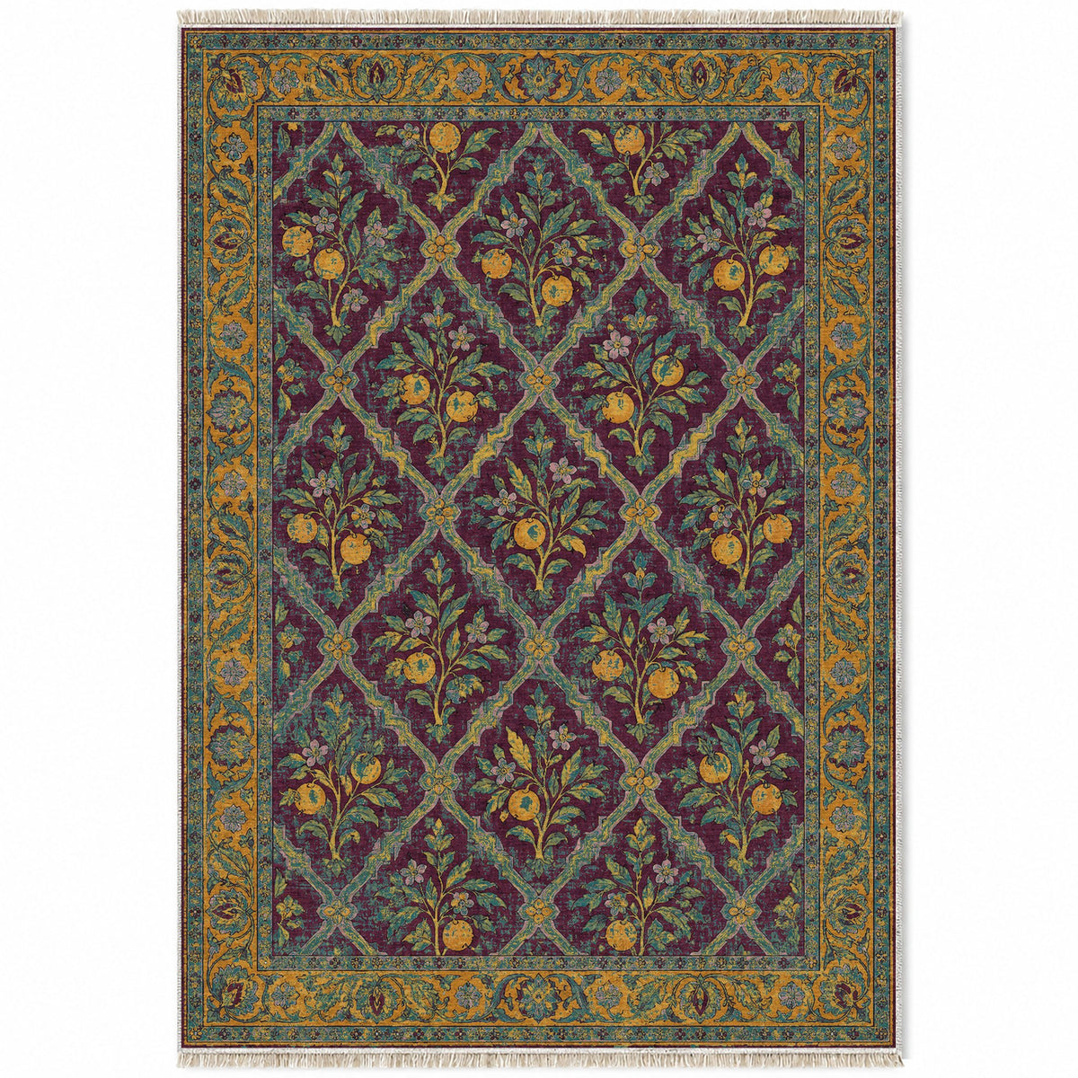 Orange Court Burgundy & Teal washable rug top view