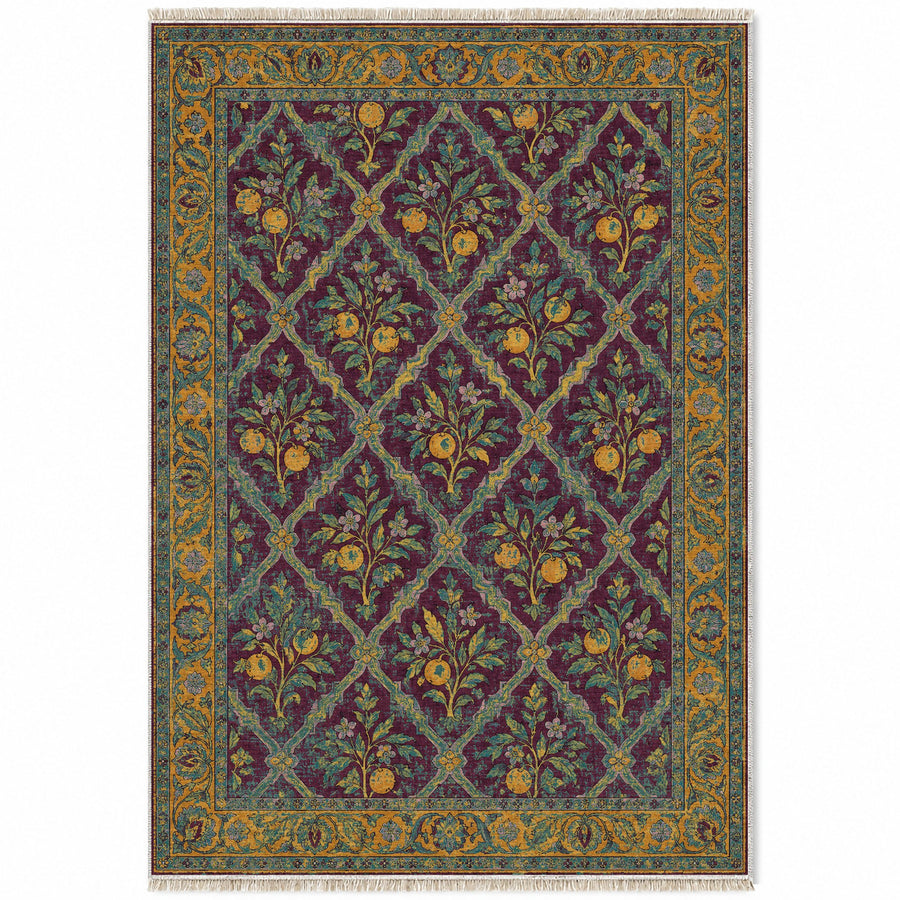 Orange Court Burgundy & Teal Moorish Washable Rug