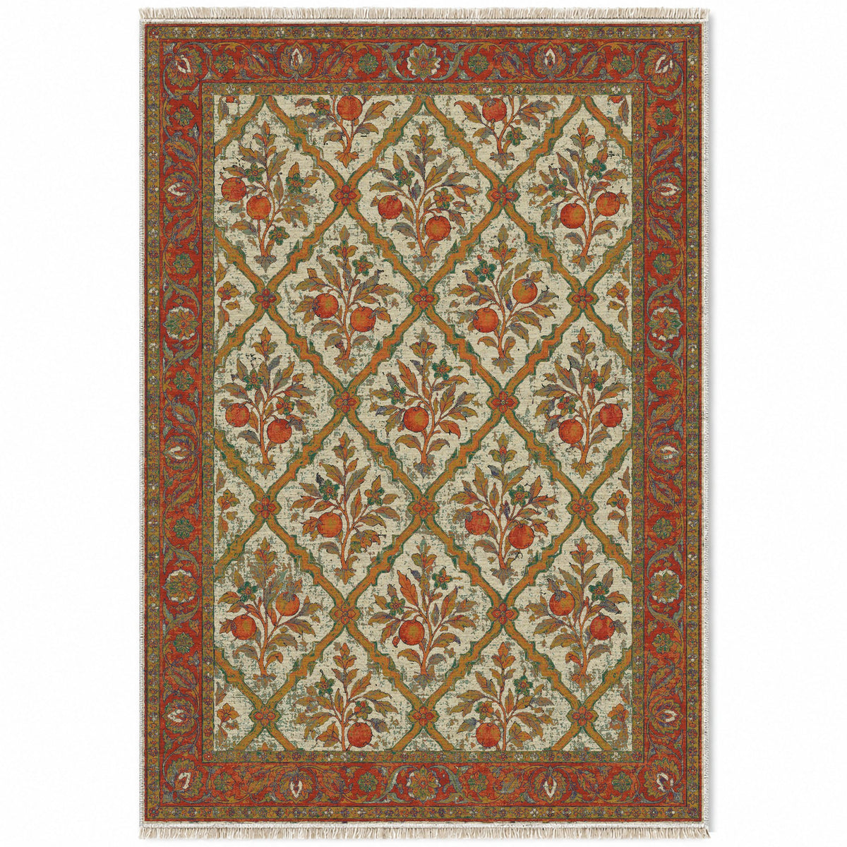 Orange Court Emerald & Terracotta washable rug top view
