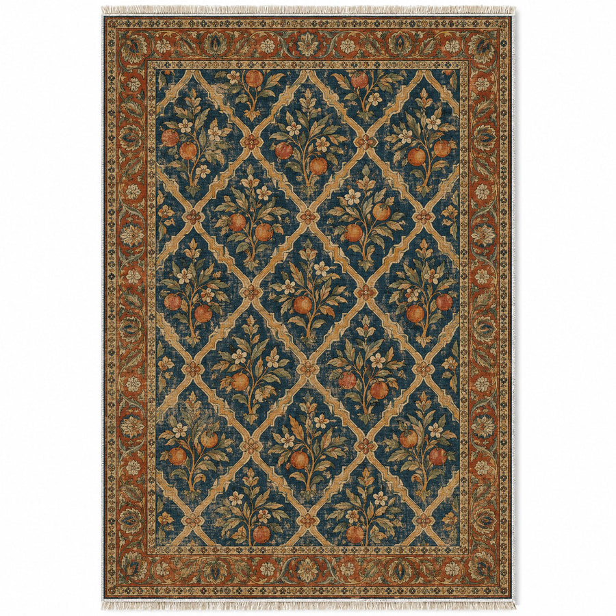 Orange Court Indigo & Rust Moorish Washable Rug