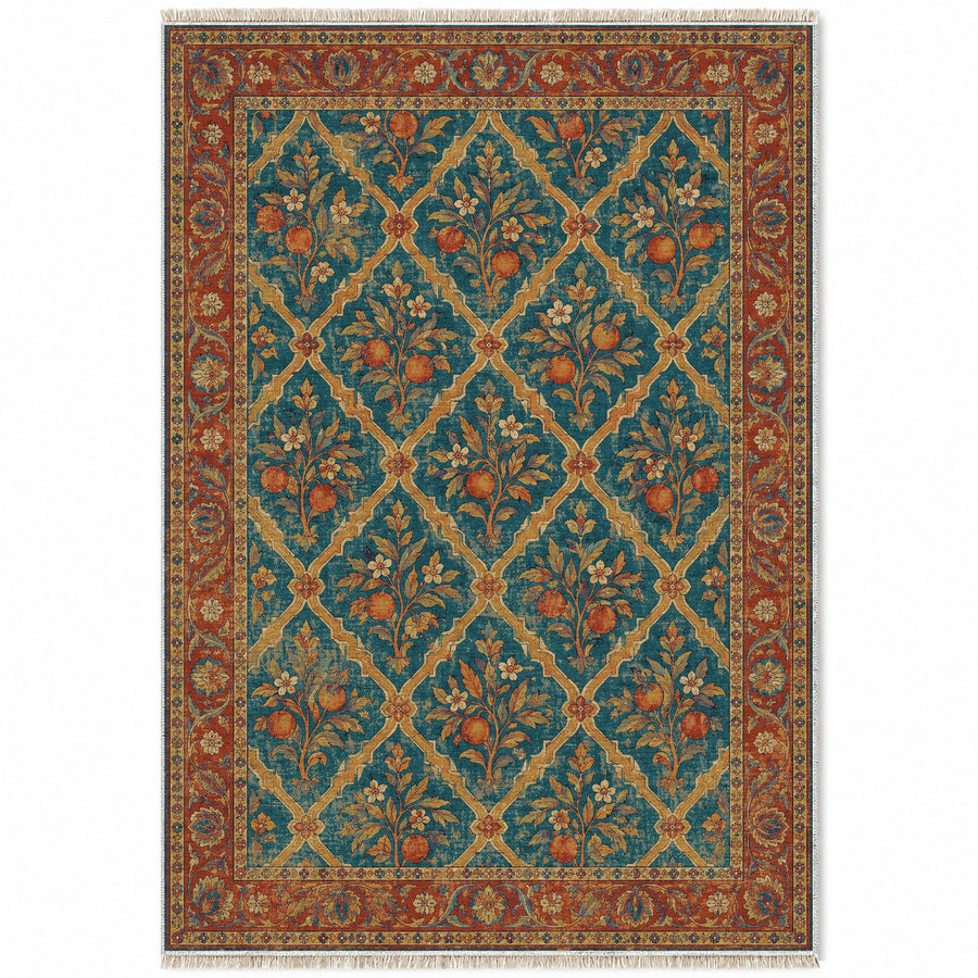 Orange Court Peacock & Ochre Moorish Washable Rug