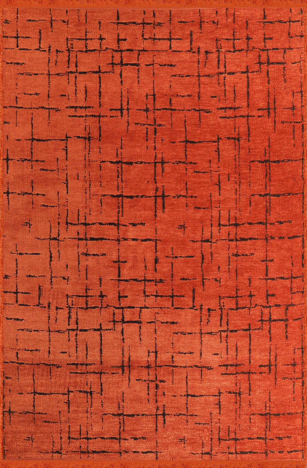 Orange Crosshatch Washable Rug NT0201O top view