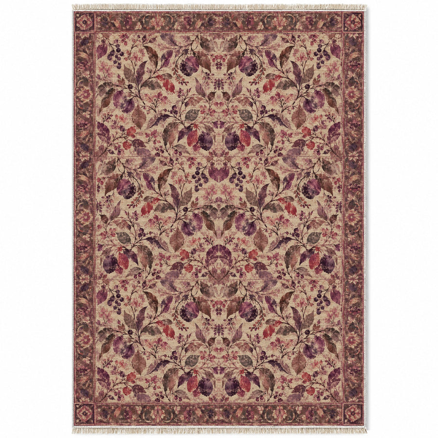 Painterly Orchard Rose & Mineral Distressed Washable Rug