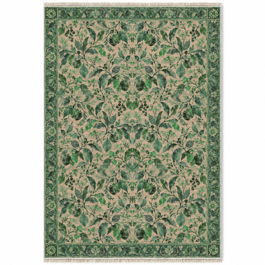 Painterly Orchard Teal & Plum Distressed Washable Rug
