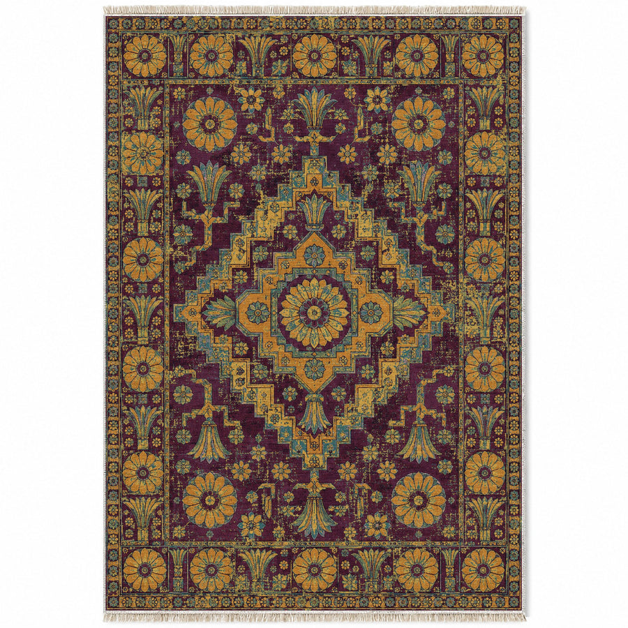 Palace Seal Burgundy & Teal Persian Washable Rug