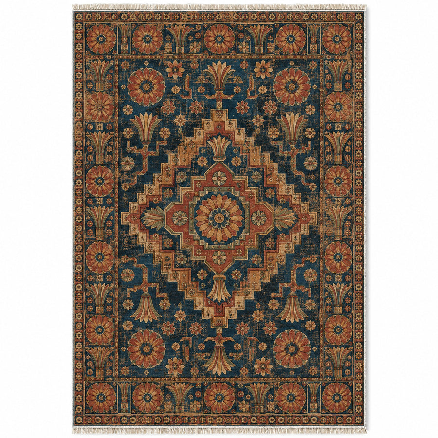 Palace Seal Indigo & Rust Persian Washable Rug