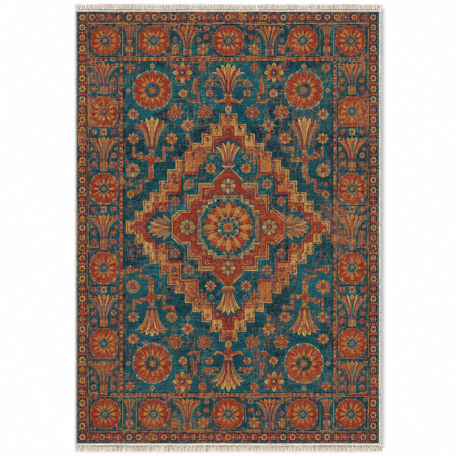Palace Seal Peacock & Ochre Persian Washable Rug
