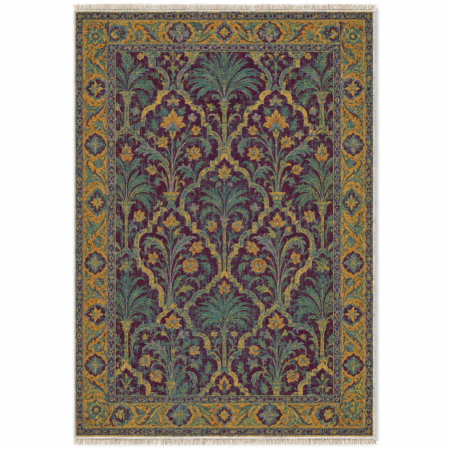 Palm Terrace Burgundy & Teal Moorish Washable Rug