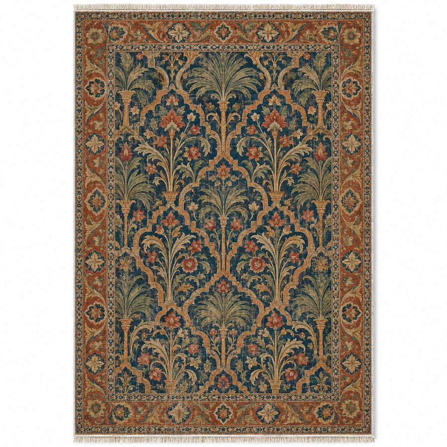 Palm Terrace Indigo & Rust Moorish Washable Rug