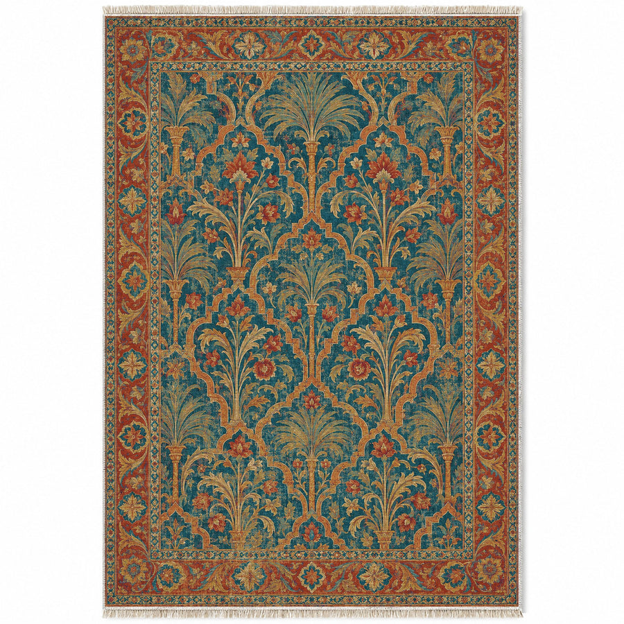 Palm Terrace Peacock & Ochre Moorish Washable Rug