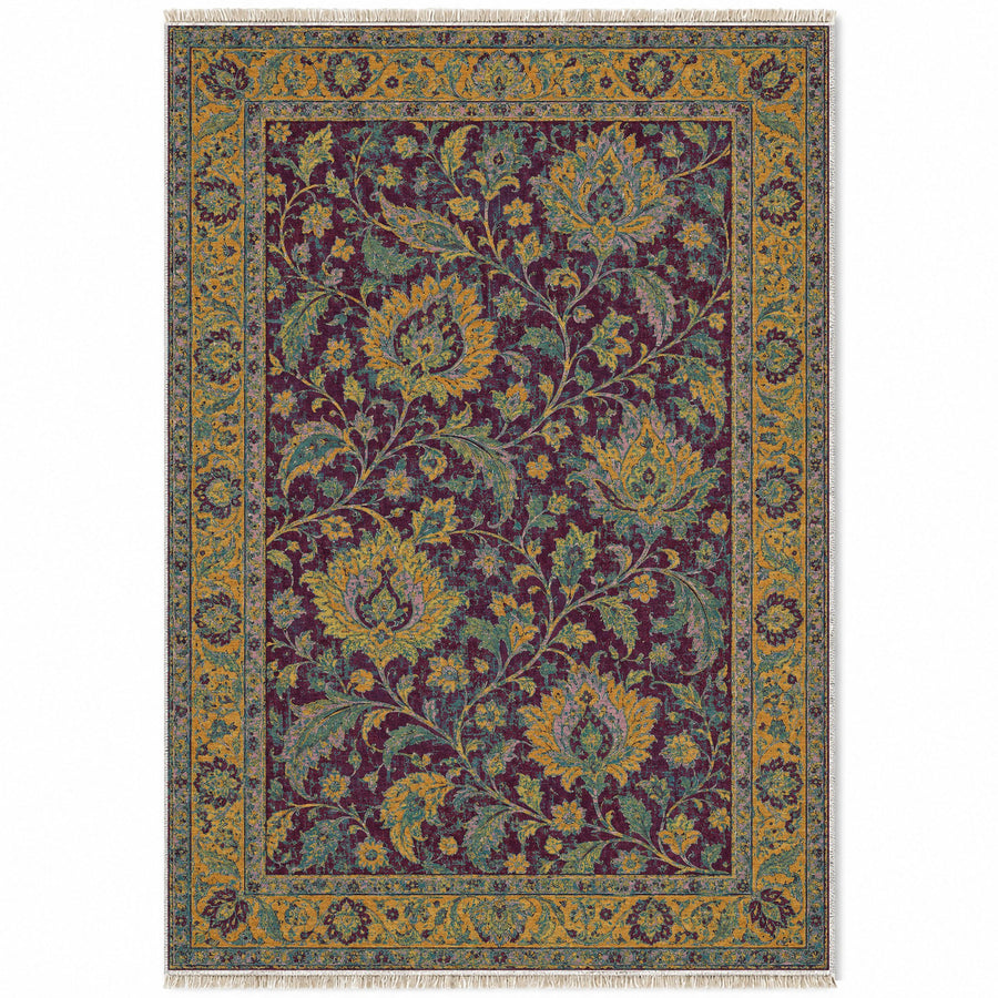 Palmette Canopy Burgundy & Teal Persian Washable Rug