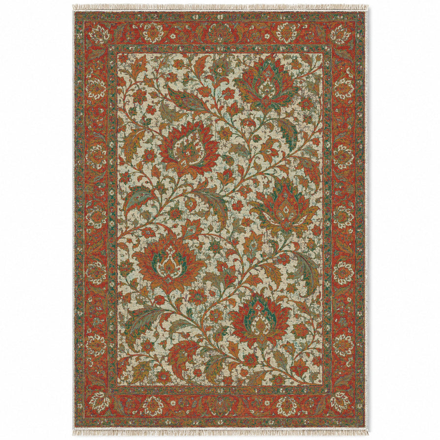 Palmette Canopy Emerald & Terracotta Persian Washable Rug