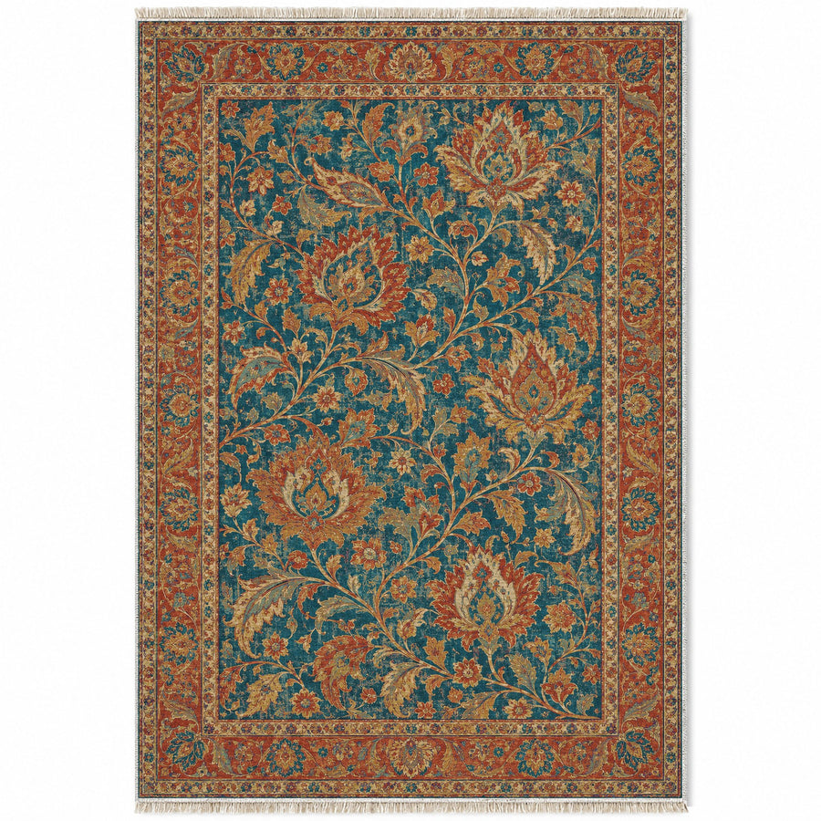 Palmette Canopy Peacock & Ochre Persian Washable Rug