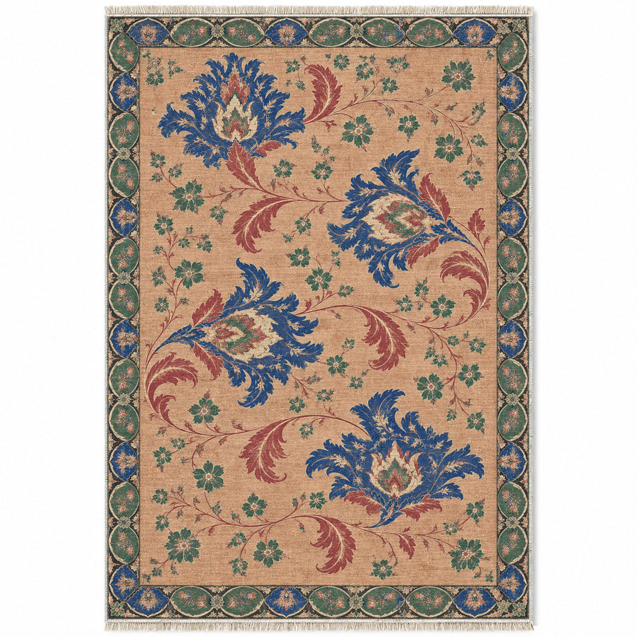 Palmette Crosscurrent Peach, Cobalt & Jade Distressed Washable Rug
