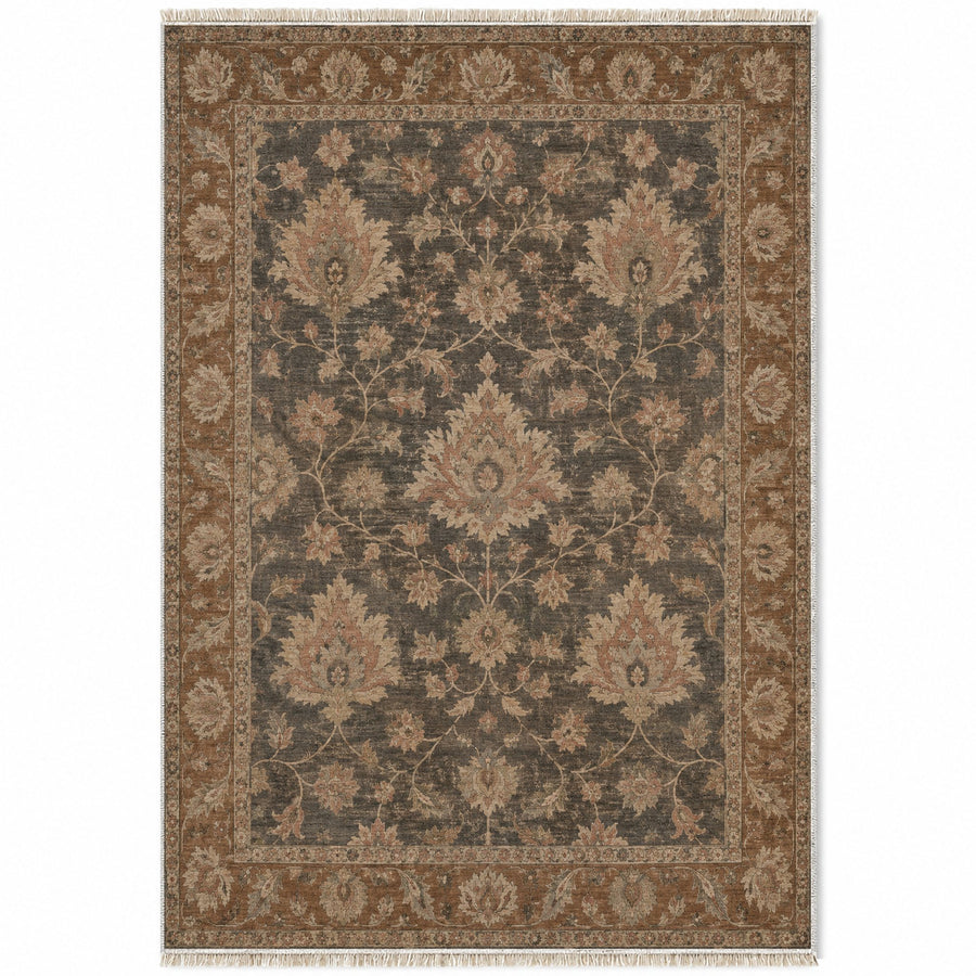 Palmette Meadow Brown & Grey Ushak Washable Rug
