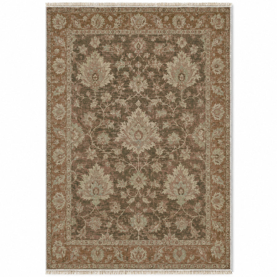 Palmette Meadow Clay & Sage Ushak Washable Rug