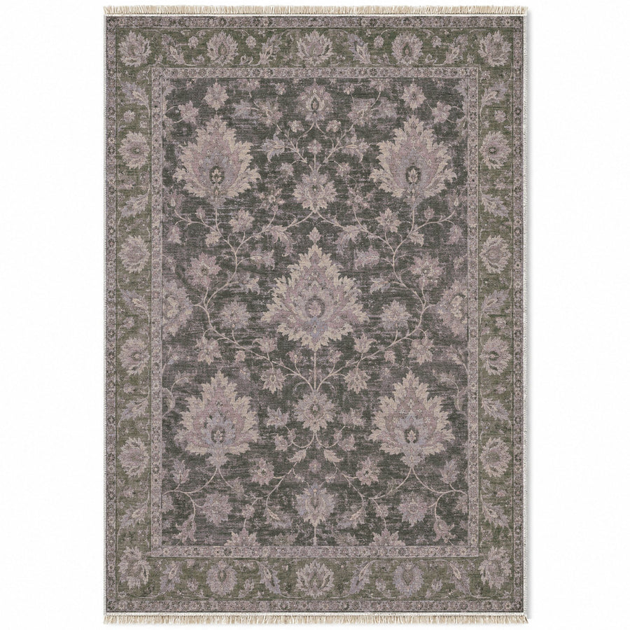 Palmette Meadow Graphite & Linen Ushak Washable Rug