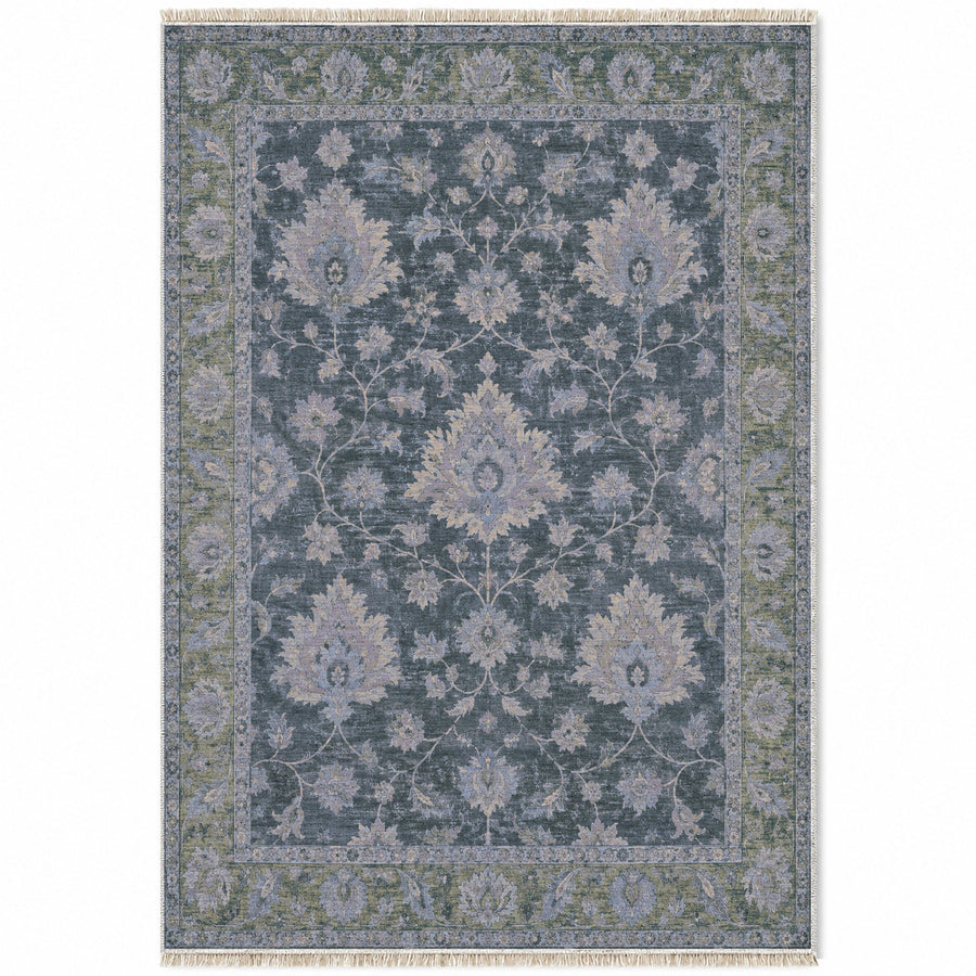 Palmette Meadow Mineral Blue Ushak Washable Rug