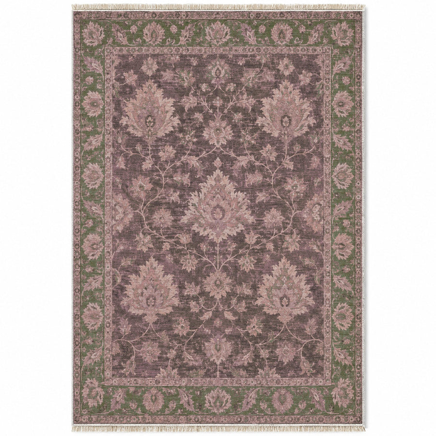 Palmette Meadow Rose & Olive Ushak Washable Rug