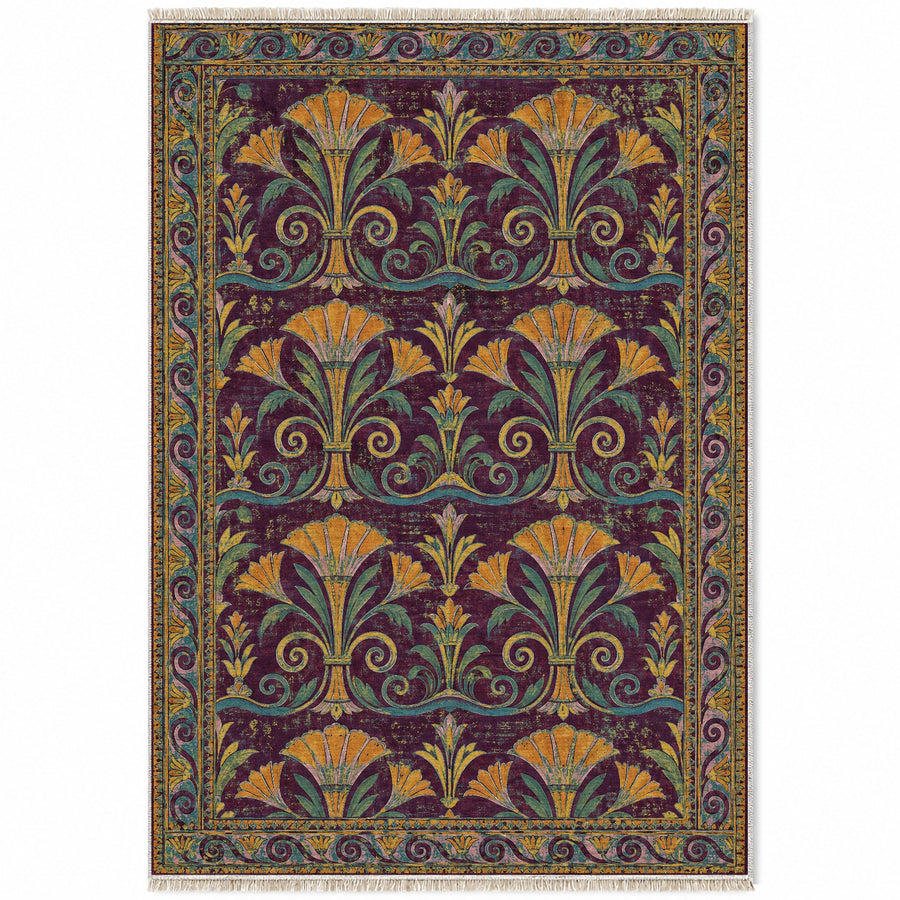 Papyrus Gallery Burgundy & Teal Mediterranean Washable Rug