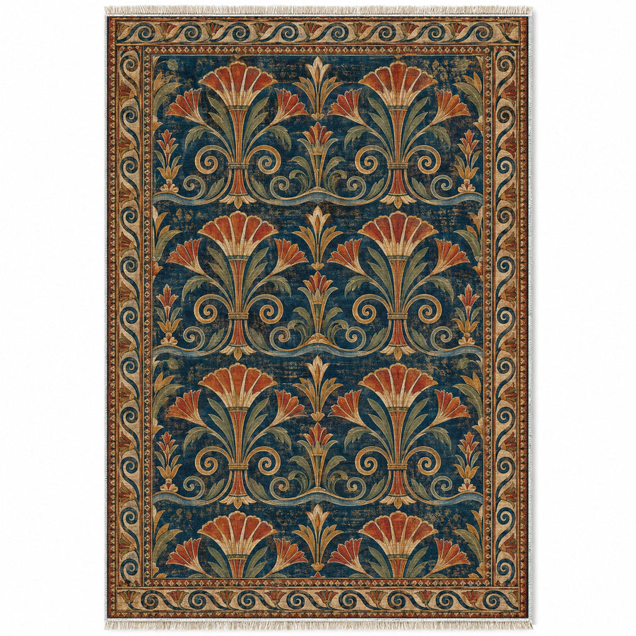 Papyrus Gallery Indigo & Rust Mediterranean Washable Rug