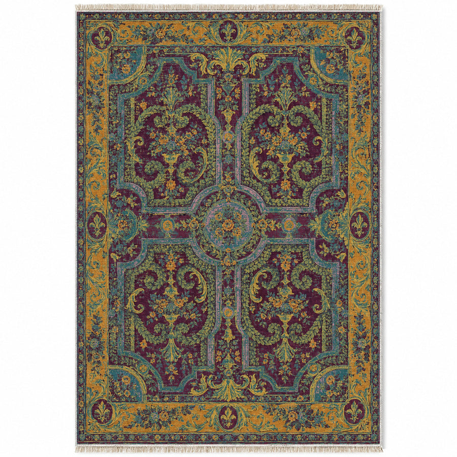 Parterre Burgundy & Teal French Aubusson Washable Rug