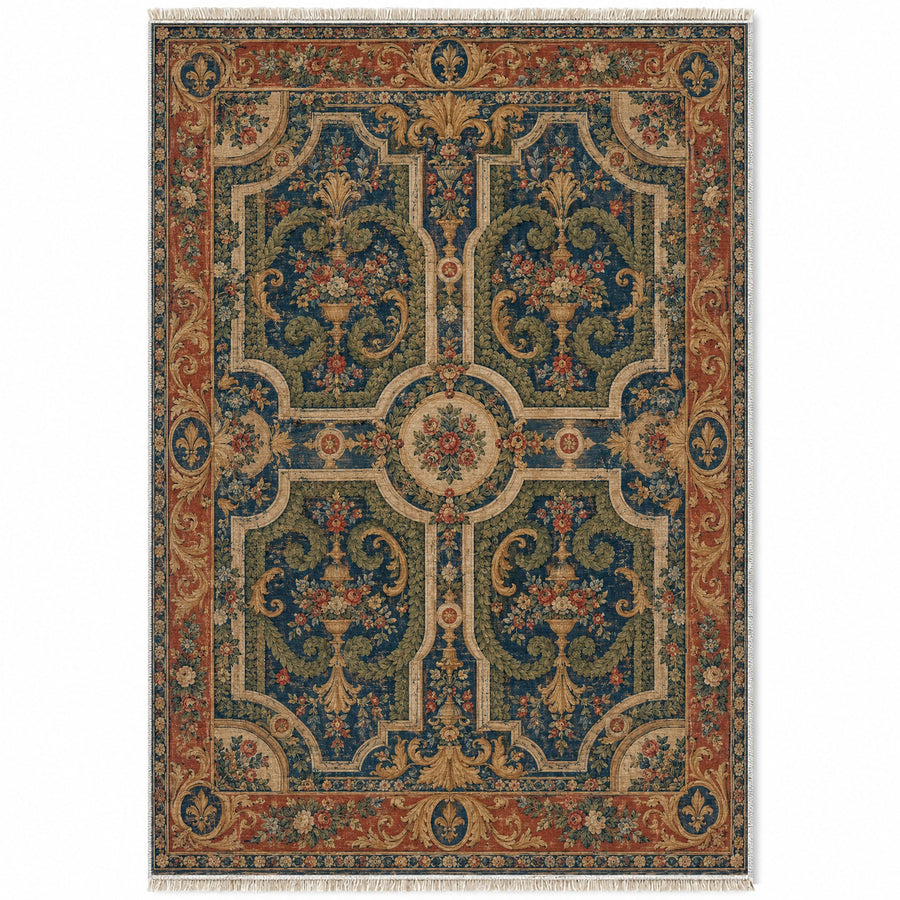Parterre Indigo & Rust French Aubusson Washable Rug