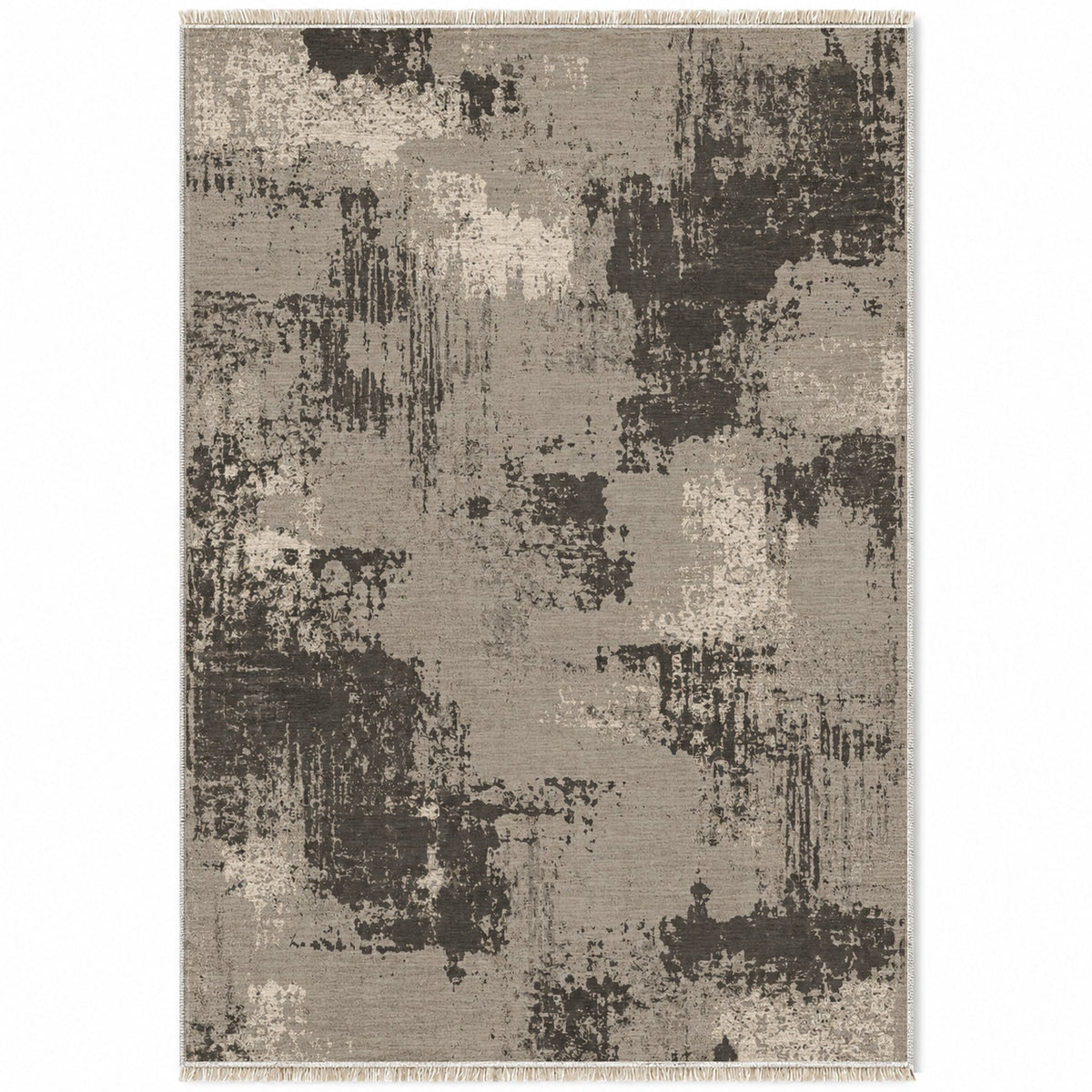 Patina Field Greige & Charcoal washable rug top view